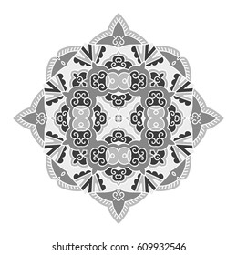 Mandala. Vector Ethnic Oriental Circle Ornament. Monochrome Colors. Shades of Grey