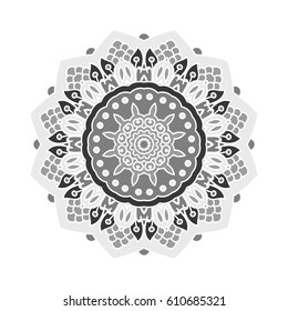 Mandala. Vector Ethnic Oriental Circle Ornament. Monochrome Colors. Shades of Grey