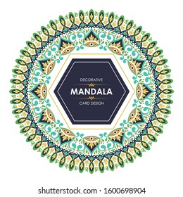 Mandala Vector floral design. with gold, green, black and dark Blue colors on a white background
