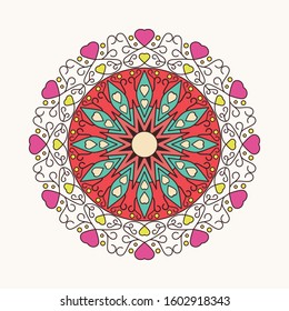 Mandala Vector floral design. with gold, green, black and dark Blue colors on a white background