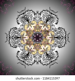 Mandala vector floral flower oriental coloring book page outline template carpet. Ornamental pattern with flowers. Gray and black colors.