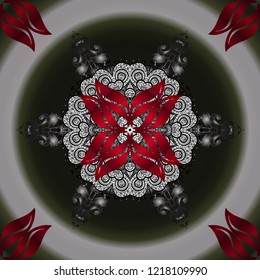 Mandala vector floral flower oriental coloring book page outline template carpet. Ornamental pattern with flowers. Gray, neutral and red colors.