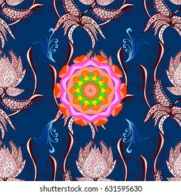 Mandala vector floral flower oriental coloring book page outline template carpet. Seamless pattern with flowers. Background.