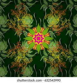 Mandala vector floral flower oriental coloring book page outline template carpet. Seamless pattern with flowers. Green background.