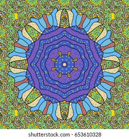 Mandala vector floral flower oriental coloring book page outline template carpet. Seamless pattern with flowers. Colorful background.
