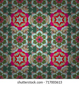 Mandala vector floral flower oriental coloring book page outline template carpet. Seamless pattern with flowers. Green, neutral and beige colors.