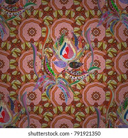 Mandala vector floral flower oriental coloring book page outline template carpet. Seamless pattern with flowers. Neutral, orange and beige colors.