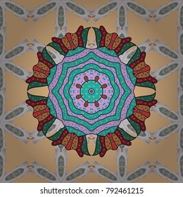 Mandala vector floral flower oriental coloring book page outline template carpet. Seamless pattern with flowers.
