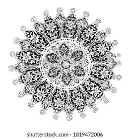 Mandala-Vektorgrafik, ein geometrisches Spitzenelement, geeignet zum Drucken auf verschiedenen Dingen, Karten oder Einladungen in ethischem Stil, ottomanische Motive, türkische, islamische, arabische, indische, arabische Motive