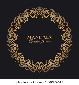 Mandala vector geometric round frame. Oriental ornament luxury design. Golden decorative graphic element on black background