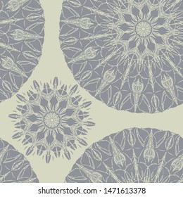 Mandala. Vector graphics. Round hand-drawn ornament. Stylish print. Symbol, emblem, element.
Seamless pattern.
