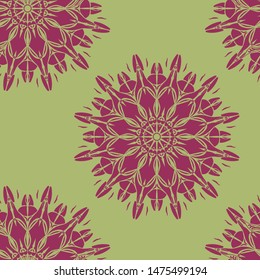 Mandala. Vector graphics. Round hand-drawn ornament. Stylish print. Symbol, emblem, element.
Seamless pattern.
