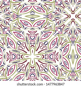 Mandala. Vector graphics. Round hand-drawn ornament. Geometric ornament for textiles.
Stylish print. Symbol, emblem, element.
Seamless pattern.