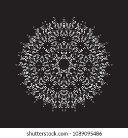 Mandala Vector Hand drawing thin of white isolated on dark background.