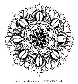 Mandala - dibujo negro de vectores dibujado a mano para revistas, páginas coloreadas.