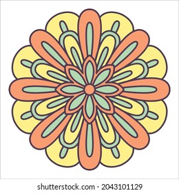 Mandala Vector hand-drawn doodle with colorful ornaments. Oriental pattern isolated for background and other creative project.