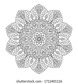 Mandala vector illustration in black and white color isolated on white background. Beautiful circle ethnic ornament 