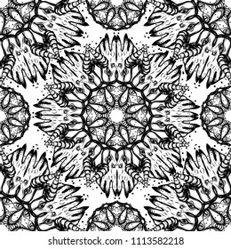 Mandala. Vector illustration, circular pattern. Magic, hands, eyes. prints on T-shirts, tattoos. seamless pattern, light background. Handmade