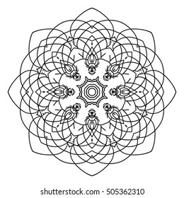 Mandala. Vector illustration isolated background. Floral, flower oriental mandala. Coloring book page. Circle art design tattoo print, circular outline template ornament mandala, ethnic meditation.