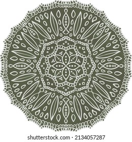 Mandala vector illustration in neutral tones. The green hues and hand drawn feel will be lovely on a pillow or stationery stickers.