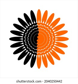 Mandala vector. Illustration tribal orange sunflower with oval and heart elements