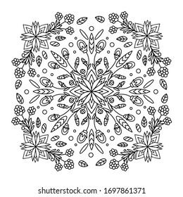  Mandala. Imagen vectorial de las plantas sobre un fondo blanco. Adecuado para el diseño, postales, impresiones, colorantes infantiles.
