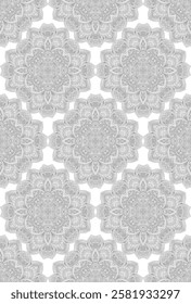 Mandala vector indian seamless pattern. Decorative ornamental flowers pattern on white background. Floral mandala flower for coloring or meditation background.