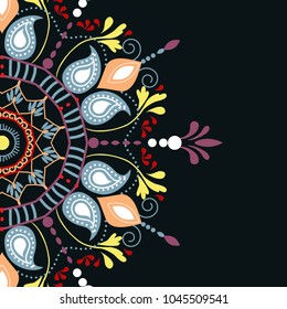 Mandala. Vector invitation with mandala design element. Square invite template. Nature floral  pattern. Unusual greeting in oriental boho chic style. Round flower ornament. Decorative vintage print.