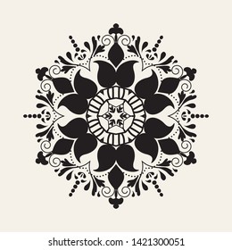 Mandala. Vector invitation with mandala design element. Square invite template. Nature floral  pattern. Unusual greeting in oriental boho chic style. Round flower ornament. Decorative vintage print.