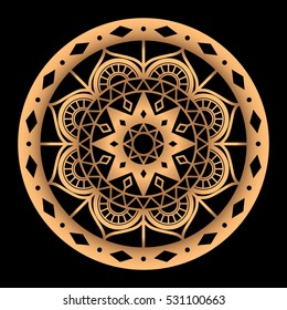 Mandala vector isolated. Indian, oriental or Arabic ornament. Gold black element design. Sun symbol for yoga or spa studio, wedding, art deco invitation. Luxury snowflake for christmas greeting card.