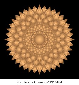 Mandala vector isolated. Sun symbol. Indian, oriental or Arabic ornament. Gold black element design for yoga or spa studio, wedding, art deco invitation. Luxury snowflake for Christmas greeting card.