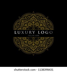Mandala vector logo. Icon illustration template. Luxury gold color.