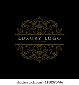 Mandala vector logo. Icon illustration template. Luxury gold color.