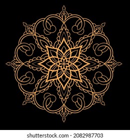 mandala - vector logo and icon illustration. Vintage vector drawing. Invitation, wedding card, scrapbooking. Gold stickers, flash temporary tattoos, mehndi and yoga design, boho, magic symbol. Gold 