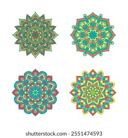 Mandala vector ornament collection with different shapes, mandala bundle background black and white design