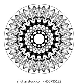 Mandala vector. Ornament for coloring book in monochrome black white colors. Oriental design with decorative elements. For card, invitation, label, emblem, pattern or photo frame.