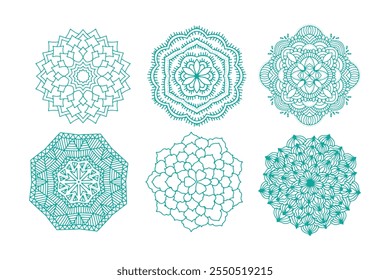 Mandala vector ornament set collection with different shapes, mandala bundle background black and white design