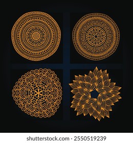 Mandala vector ornament set collection with different shapes, mandala bundle background black and white design