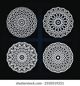 Mandala vector ornament set collection with different shapes, mandala bundle background black and white design