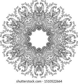 Mandala. Vector ornamental design element, ethnic art, patterned Indian paisley. Hand drawn illustration. Invitation element. Tattoo, astrology, alchemy, boho and magic symbol. 