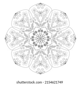 Mandala vector outline for coloring book page. Floral lace rounds ornament. Round shape with abstract geometric flower in ethnic tribal style. Natural design elements.
