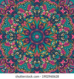 Mandala vector seamless pattern mandala art. Flower medallion print. Psychedelic carnival poster