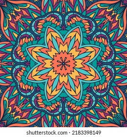 Mandala vector seamless pattern mandala art. Flower fantasy medallion print. Psychedelic carnival poster