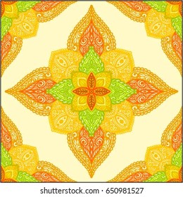 Mandala vector seamless pattern. Decorative square ornament. Hand drawn ornament. Islam, Arabic, Indian style