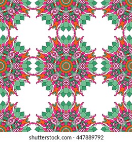 Mandala vector seamless pattern. Vintage decorative elements. Hand drawn tiles background. Islam and Arabic and Indian and turkish and pakistan and chinese and ottoman motifs.