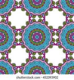 Mandala vector seamless pattern. Vintage decorative elements. Hand drawn tiles background. Islam and Arabic and Indian and turkish and pakistan and chinese and ottoman motifs.