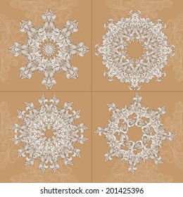 Mandala. Vector set round ornament pattern. Paisley ornamental floral design on vintage background. Each element is insulated. Convenient to use. Set with abstract floral elements in ethnic style. 