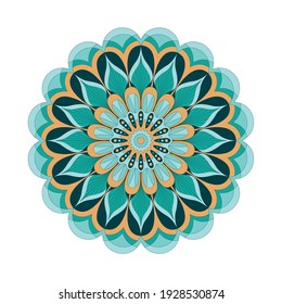 Mandala vector. A symmetrical round green monochrome ornament. Ethnic draw