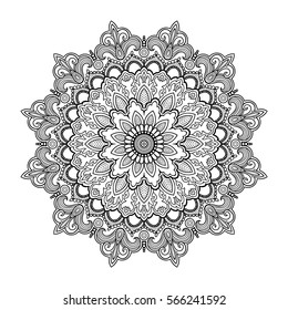 Mandala Vector tattoo. Black and white round pattern.  Perfect card for any other kind of design, birthday, holiday, kaleidoscope, medallion, coloring book. Islam, Arabic, Indian, asian motifs. 