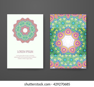 Mandala vector template, tribal vintage theme collection. Colorful ornamental ethnic booklet set. Islam, Arabic, Indian, turkish, pakistan, chinese, ottoman motifs